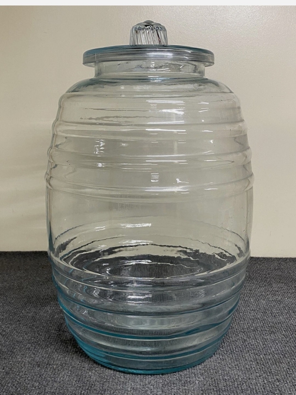 Vtg Glass Pickle Barrel Jar, 14" Tall 2.5 Gallon